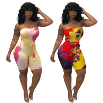 Sexy sleeveless tie-dyed wrapped chest jumpsuit KK8033