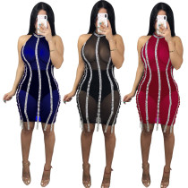 Mature Women Sexy See Through Sleeveless Pencil Dress L0276