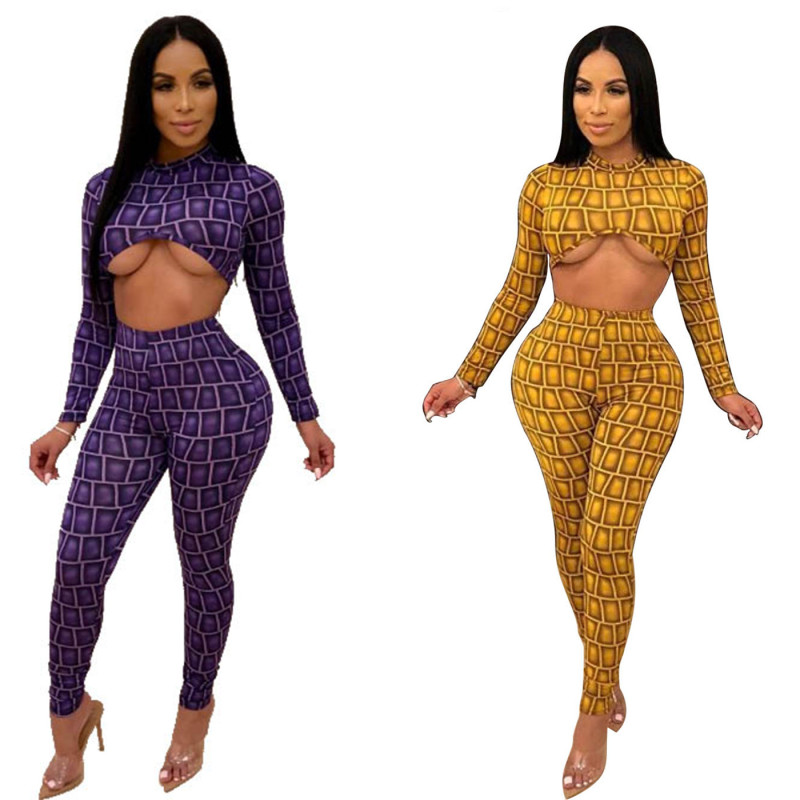 Sexy Women Printing Crop Tight Jumpsuit OMR9485