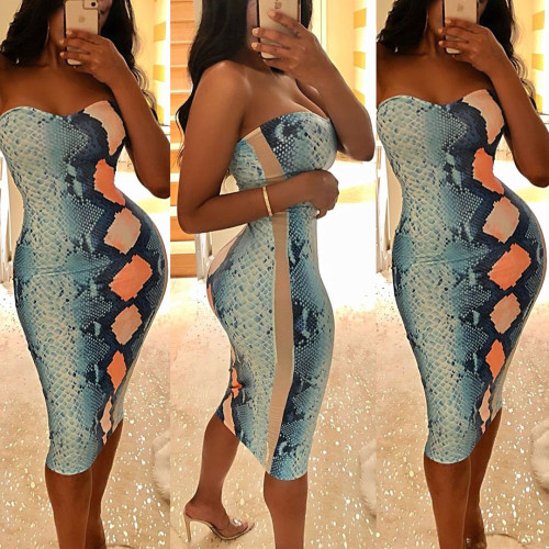 Hot Sale Strapless Print Ankle Dress YSH6040