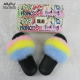 Painted graffiti chain bag with color fox fur grass ladies sandals and slippers bag set JBD004