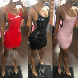 Slim Bodycon Ladies Backless Pu Leather Short Dress ALS082