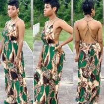 Sexy printing pressure folding condole belt dress BN006