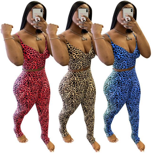 Casual Set Leopard Multicolor Sling Tight Two Piece Set JH169