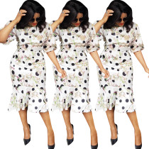 Elegant Spring Polka Dot Half Sleeves Midi Dress ED8064