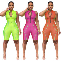 Slim Bodycon Sports Zip Up Sleeveless Mid Jumpsuit MD225