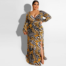 Tight hip deep V hem split sexy dressOSS19315