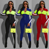 Fashionable Sports Deep V Multicolor Jumpsuit MOS1019