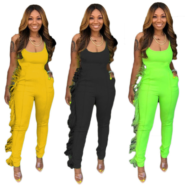 Lastest Bodycon Plain Color Sleeveless Ruffle Jumpsuit AMM8175