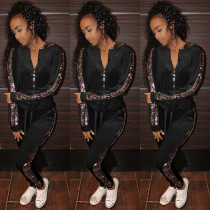 New Arrival Sequin Patchwork Sport Hooded Outfits SY8315
