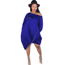 Plus Size Off Shoulder Loose Style Zipper Dress H1108