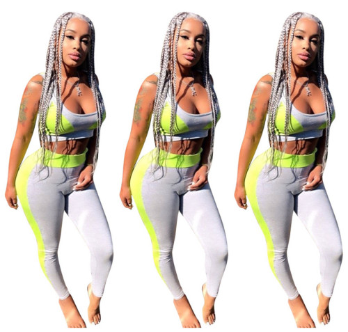 Sport Color Block Bodycon Suits Tank Top Skinny Pants YMT6026