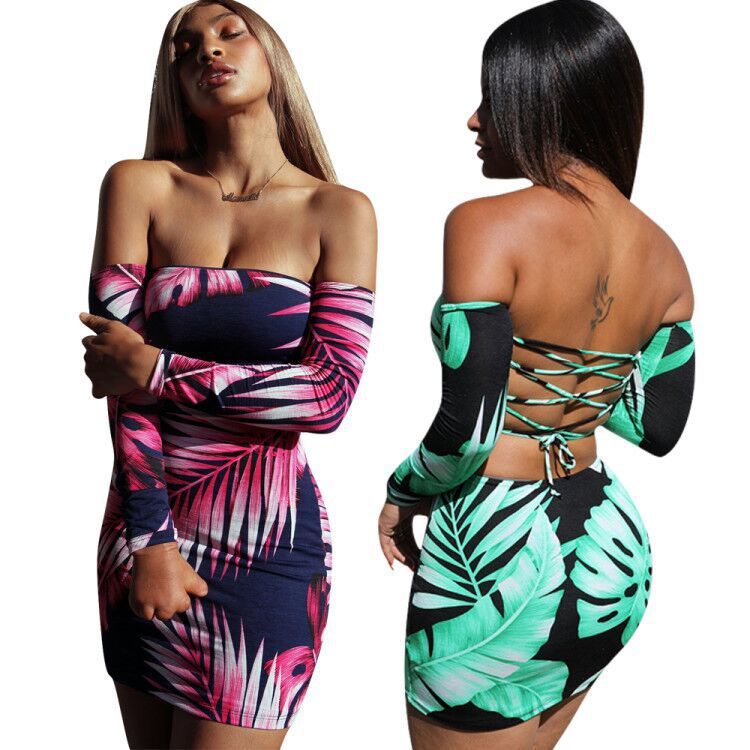 Newest Printing Bandage Off Shoulder Bodycon Dress OEP5322