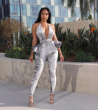 Sexy Silver Backless Ruffle Bandge Tight Jumpsuit R6142