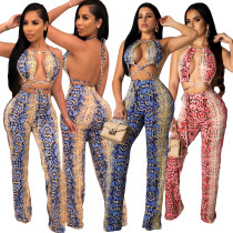 Halter Neck Backless Snake Print Jumpsuits AMM8106