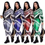 Fall Outfits Zip Up Long Sleeves Top Printing Tight Pants ZS085