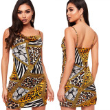 Factory Price Leopard Print Spaghetti Strap Dress LS6217