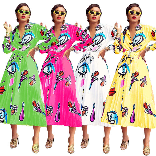Lovely Printing Ladies 4 Colors Long Sleeves Dress LML041