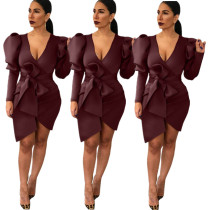 Cheap Spring Ladies Irregular V Neck Mini Dresses YT3091