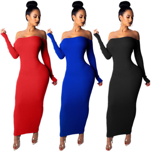 Sexy Knitted Backless Dew Shoulder Long Dress DN8187