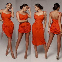 Women Pleated Condole Belt Midi Dress For Wholesale SMD7007