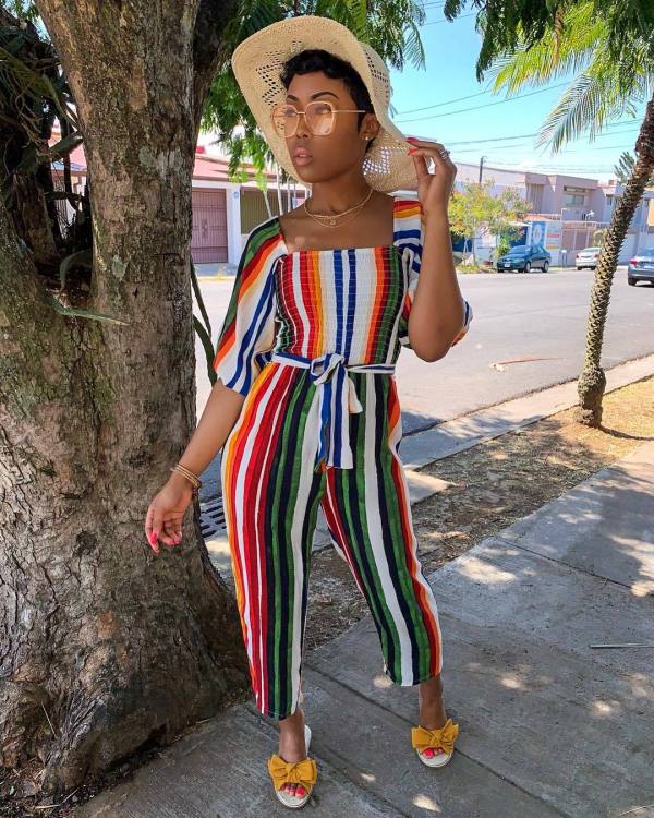 Colorful Stripe Wide Leg Jumpsuit For Ladies R6153