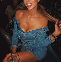 Off The Shoulder Sexy Demin Women Bodycon Dress YX4467