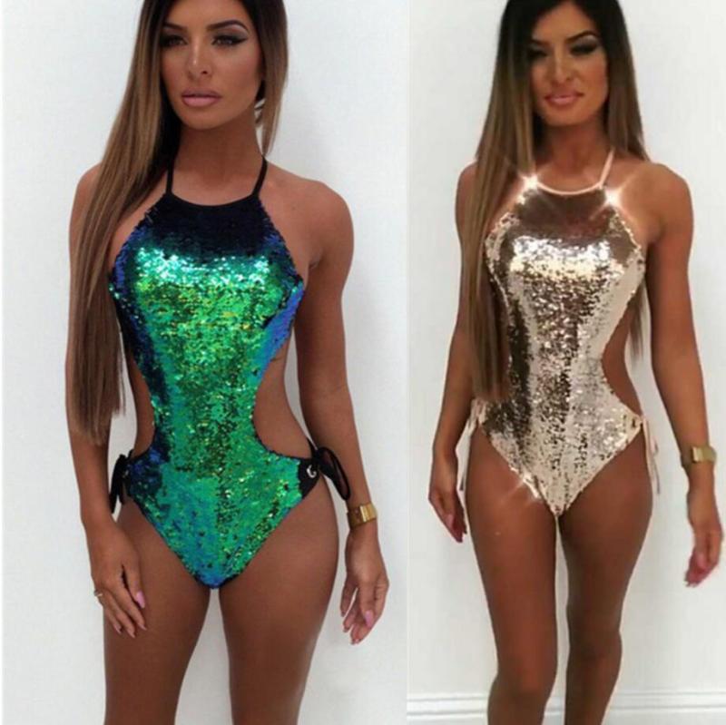 Gradient AB face sequins foreign trade one-piece bikini triangle swimsuit QS-1201