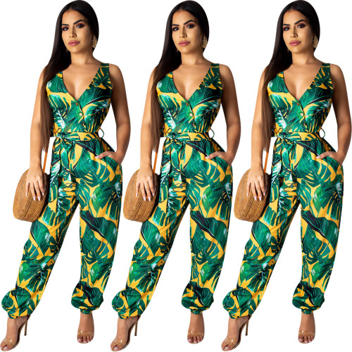 New Style Print Sleeveless Casual Jumpsuits ED8069