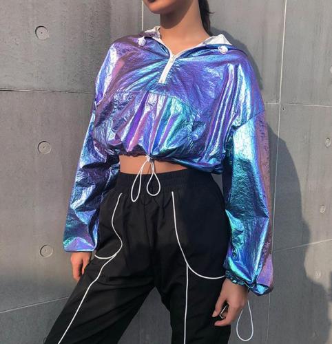Sparkling Colorful Long Sleeves Crop Tops LQ3524W10