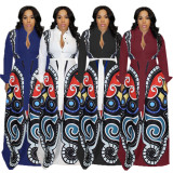 Euramerican Printing Mid Waist Long Dress For Women D8239