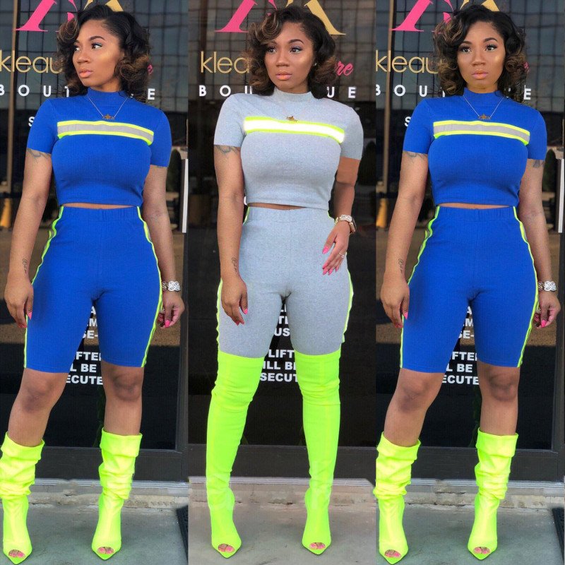 Sport Bodycon Suits Short Sleeves Shirt Mid Pants HM5201