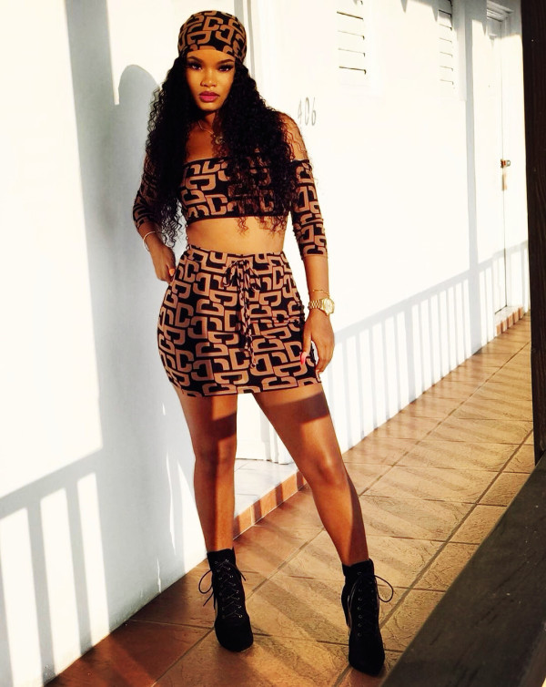 Letter Print Strapless Tops Mini Skirts Sets YMT6058