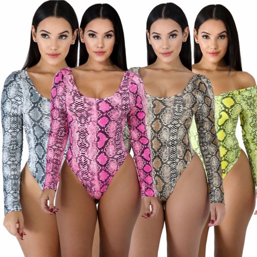 Hot Sale Long Sleeves Snake Print One-Piece Top QZ4533