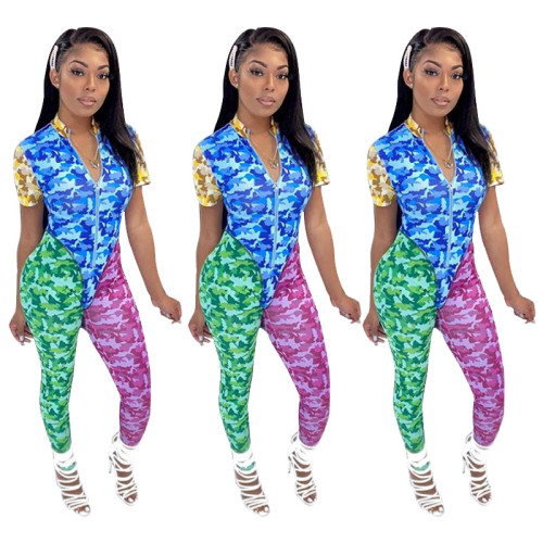 Slim Bodycon Women Camouflage Patchwork Casual Outfits MY9599