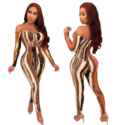 Euramerican Printing Bodycon Strapless Jumpsuit For Ladies CY1179