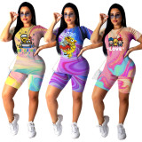 Casual classic cartoon cute women's short sleeve shorts two-piece suit TY1810