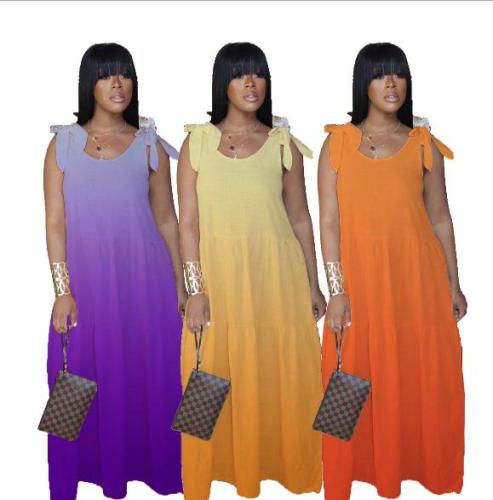 Strap gradient color casual long skirt CQ018