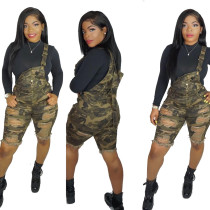 Camouflage Print Strappy Slit Romper Shorts QQ5083