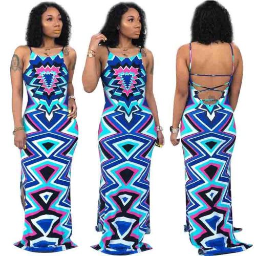 Lovely Printing Condole Belt Maxi Dress For Women MTY6163