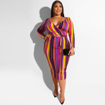 Color cross tight hip V-neck sexy dress with belt OSS19317