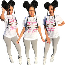 Casual Letter Print Carton White T Shirts YYZ923