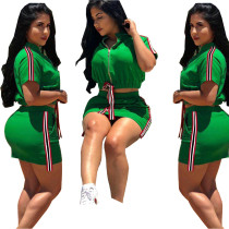 Fashion Green Leisure Webbing Patchwork Skirt Suits OMY5031 Fashion Green Leisure Webbing Patchwork Skirt Suits OMY5031