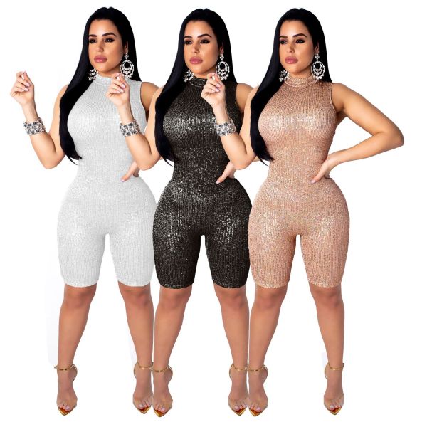 Women Clubwear Sleeveless Shiny Mid Jumpsuit SMR9162