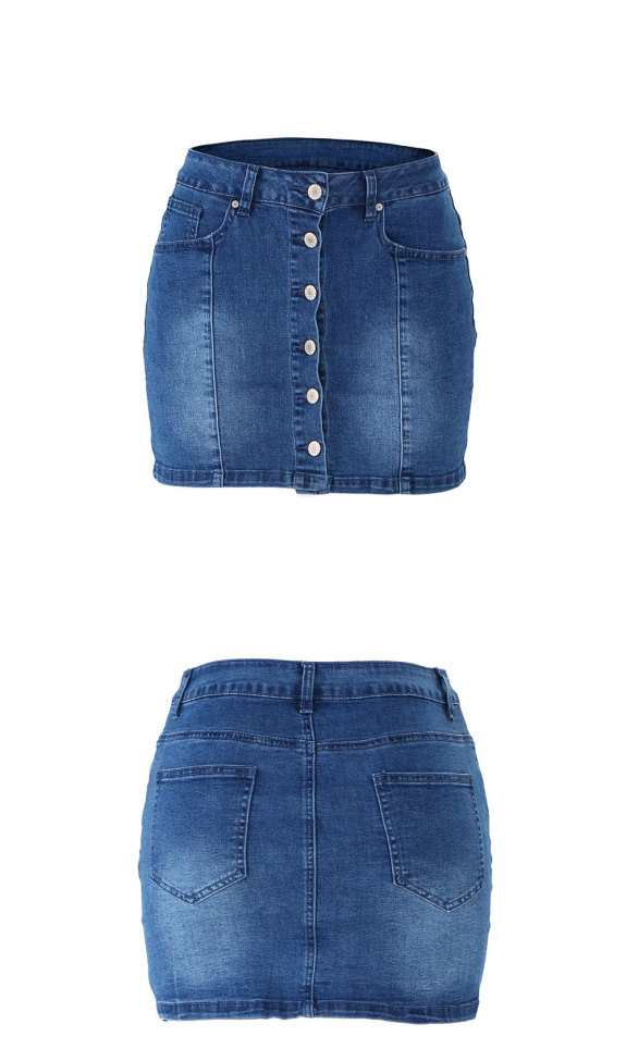 Steak-buttoned jeans skirt, women's hip skirt Q6066