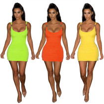 Wholesale Price Metal Buckle Vest Low-Cut Hip Dress X9115