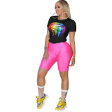 Hot Sale Women Suits Mouth Printing T-Shirt Solid Color Shorts HG5198