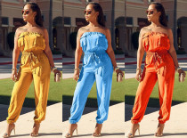 Latest Solid Elastic Waistband Strapless Jumpsuits LA3072