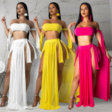 Solid color sexy wrapped chest straps split swimsuit with blouse beach half skirt skirt three-piece