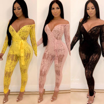 Clubwear Sexy V Collar Dew Shoulder Tight Jumpsuit NS3512